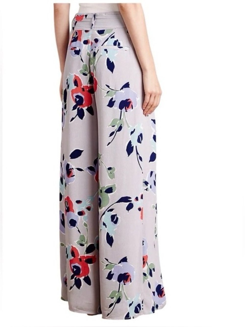 Anthropologie Elevenses Floral Wide Leg Flowy Pants 6 Grey Lightweight EUC